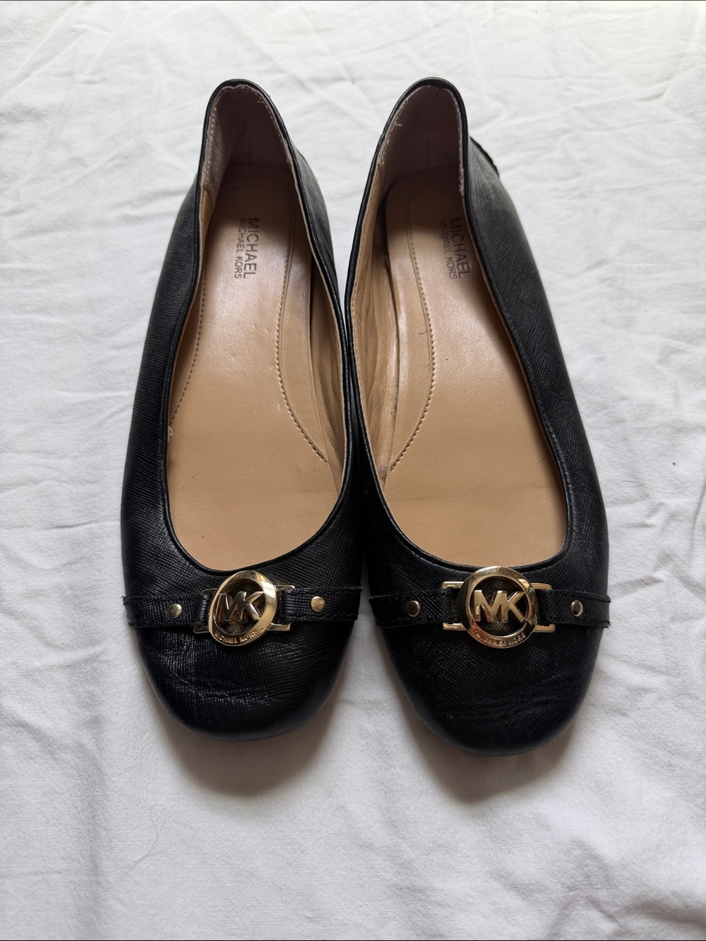 Michael Kors Black Leather MK Medallion Ballet Flats